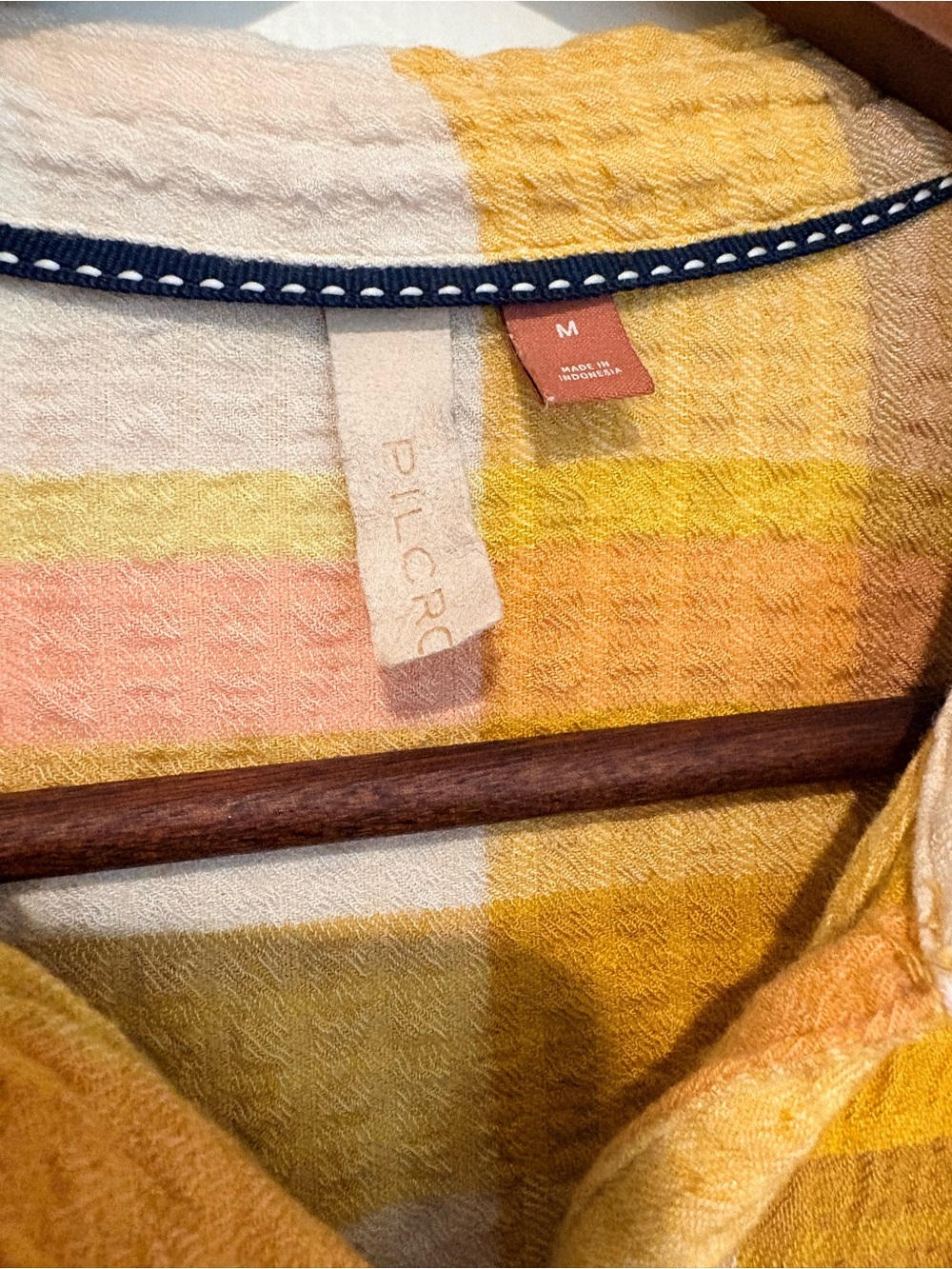 Pilcro -Front Plaid Textured Shirt in Yellow & Pink - Anthropologie - Picture 4 of 4